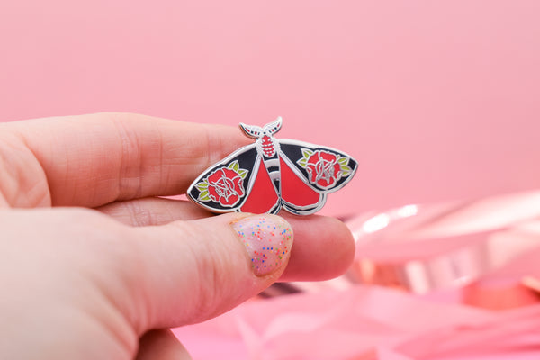 Rosey Moth Hard Enamel Pin Silver