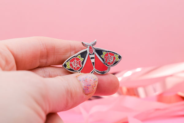 Rosey Moth Hard Enamel Pin Silver