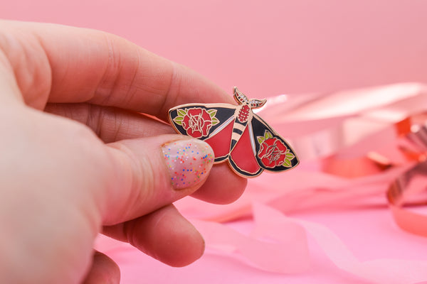 Rosey Moth Hard Enamel Pin Gold