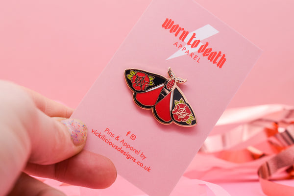 Rosey Moth Hard Enamel Pin Gold