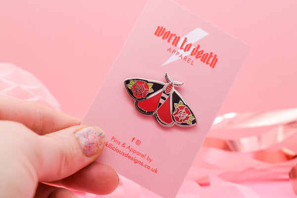 Rosey Moth Hard Enamel Pin Silver