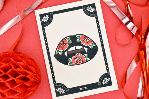BITE ME Vampire Lips Tattoo Handmade Card