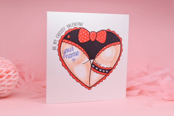 Cheeky Red Bow Booty Heart Tattoo Handmade Valentine's Day Card