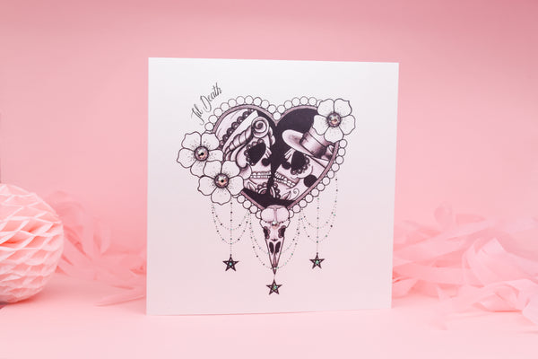 Sugar Skull 'Til Death' Heart tattoo handmade Card