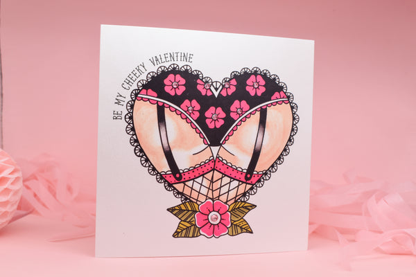 Cheeky Blossom Booty Heart Tattoo Handmade Valentine's Day Card
