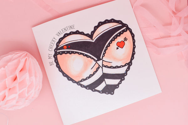Cheeky Punk Girl Booty Heart Tattoo Handmade Valentine's Day Card