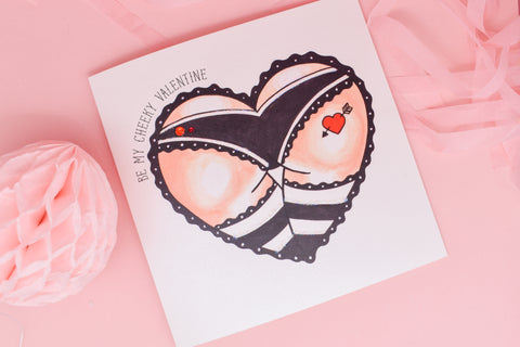 Cheeky Punk Girl Booty Heart Tattoo Handmade Valentine's Day Card