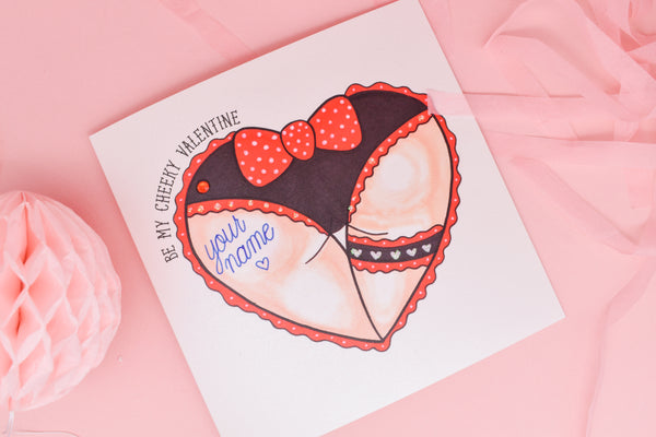 Cheeky Red Bow Booty Heart Tattoo Handmade Valentine's Day Card