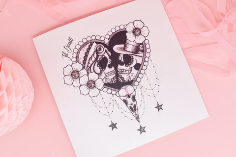 Sugar Skull 'Til Death' Heart tattoo handmade Valentines' Day Card