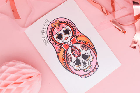 You're Dead Cute - Sugar Skull Cute & Creepy Doll Tattoo Hanadmade Card