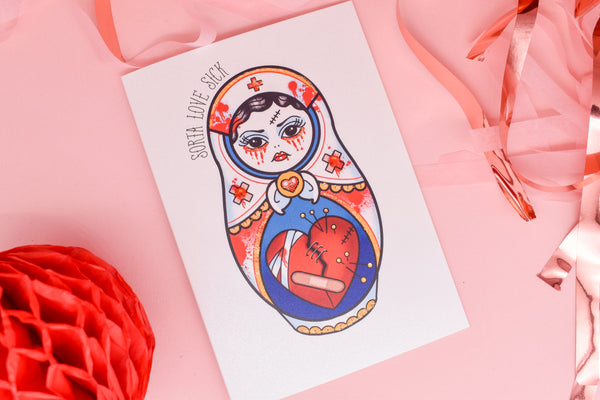 Sorta Love Sick - Bloody Cute & Creepy Nurse Doll Tattoo Handmade Card