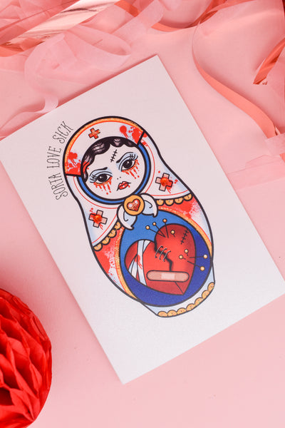 Sorta Love Sick - Bloody Cute & Creepy Nurse Doll Tattoo Handmade Card