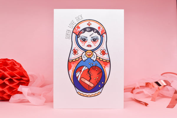 Sorta Love Sick - Bloody Cute & Creepy Nurse Doll Tattoo Handmade Card