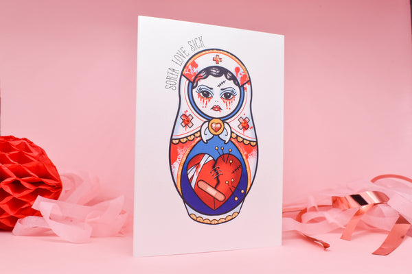 Sorta Love Sick - Bloody Cute & Creepy Nurse Doll Tattoo Handmade Card