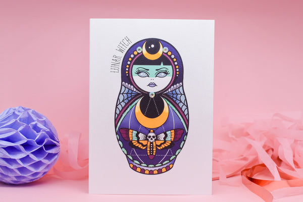 Lunar Witch - Cute & Creepy Russian Doll Tattoo handmade card