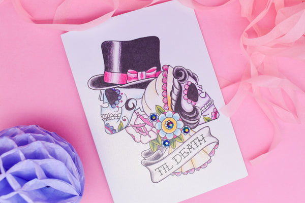 Til Death Sugar Skull Bride & Groom Handmade Card