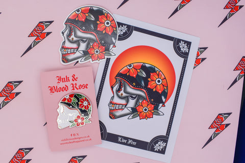 Ride or Die. Live Free. | Biker Skull Tattoo | Ink & Blood Rose Collectors Set