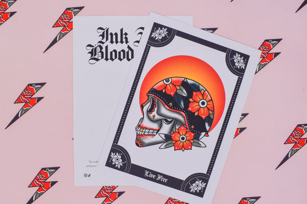 Ride or Die. Live Free. | Biker Skull Tattoo | Ink & Blood Rose Collectors Set