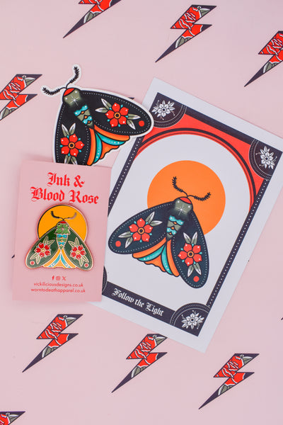 Follow the Light | Floral Moth Tattoo | Ink & Blood Rose Collectors Set