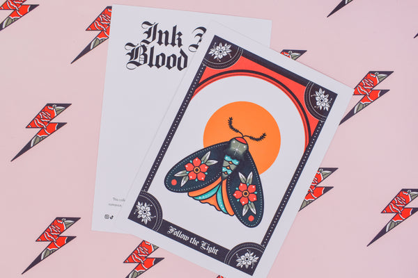 Follow the Light | Floral Moth Tattoo | Ink & Blood Rose Collectors Set