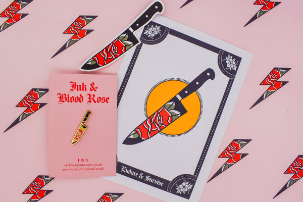 Endure & Survive | Floral Dagger Tattoo | Ink & Blood Rose Collectors Set