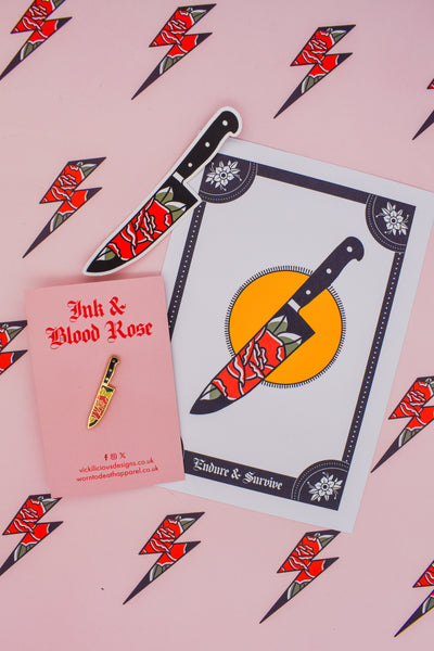 Endure & Survive | Floral Dagger Tattoo | Ink & Blood Rose Collectors Set