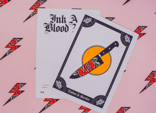 Endure & Survive | Floral Dagger Tattoo | Ink & Blood Rose Collectors Set