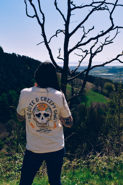 Dead Cute Sugar Skull  | Yellow Rose Front & Back Print Raw T-shirt