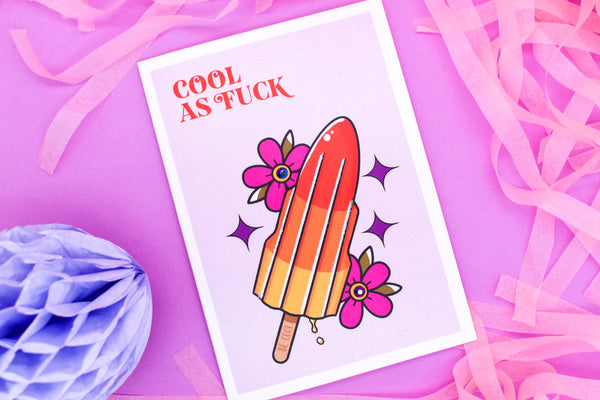 COOL AS FUCK 80s Rocket Ice Lolly Tattoo Handmade Card