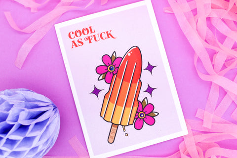 COOL AS FUCK 80s Rocket Ice Lolly Tattoo Handmade Card