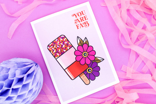 YOU ARE FAB 80s Fab Ice Lolly Tattoo Handmade Card