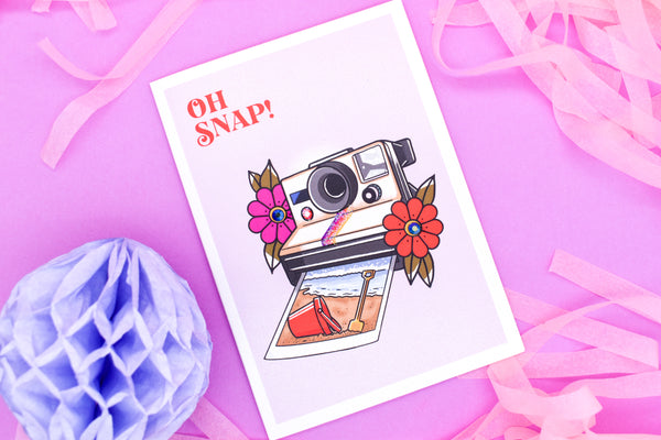OH SNAP 80s Rainbow Polaroid Camera Tattoo Handmade Card