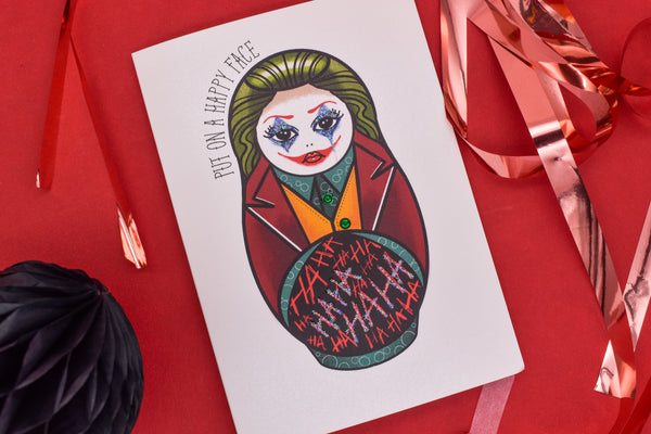 Put on a Happy Face - Joker Cute & Creepy Doll Tattoo handmade card
