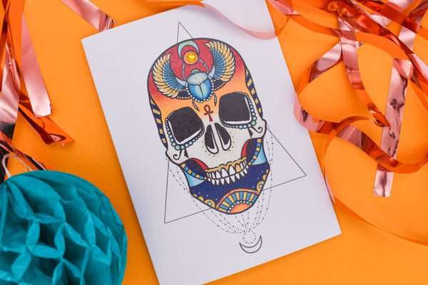 Egyptian Sugar Skull Tattoo Handmade Card