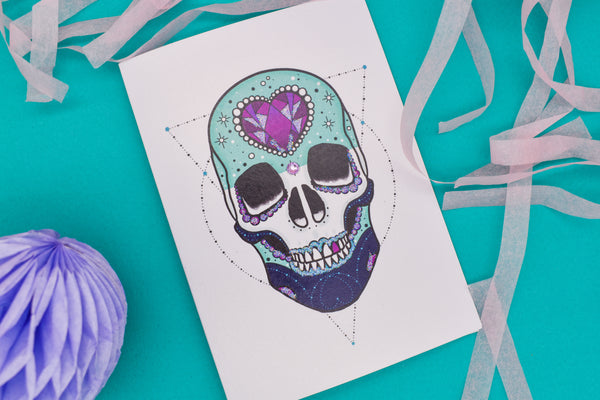 Crystal Heart Sugar Skull Tattoo Handmade Card