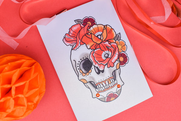 THE ART OF REMEMBRANCE Day of the Dead Poppy Skull Handmade Card