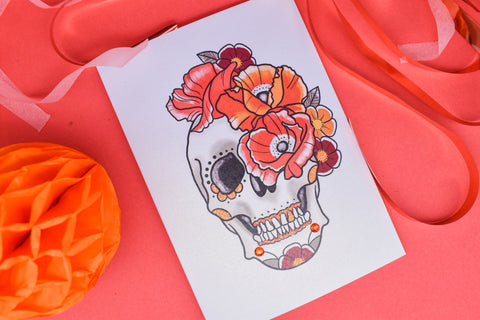 THE ART OF REMEMBRANCE Day of the Dead Poppy Skull Handmade Card