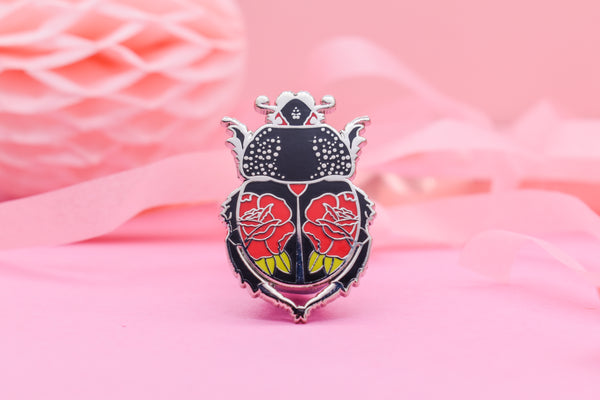 Ink & Blood Rose Beetle Hard Enamel Pin