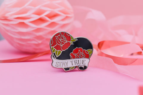 Stay True Heart & Rose Tattoo Hard Enamel Pin