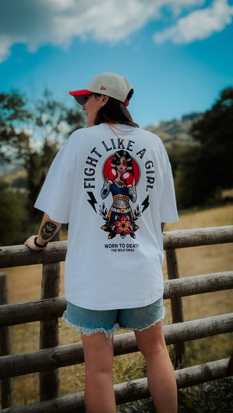 Fight Like a Girl Organic Oversized T-Shirt – White