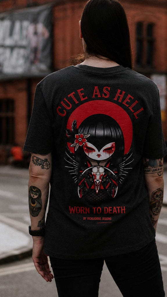 Cute As Hell Gothic Kokeshi Doll Organic T-Shirt