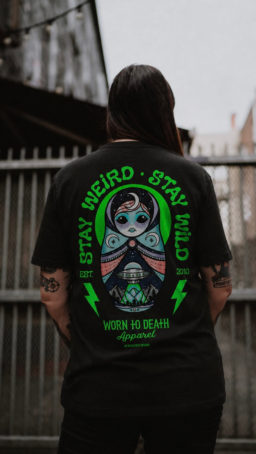 Stay Weird • Stay Wild | Alien Russian Doll Tattoo T-Shirt