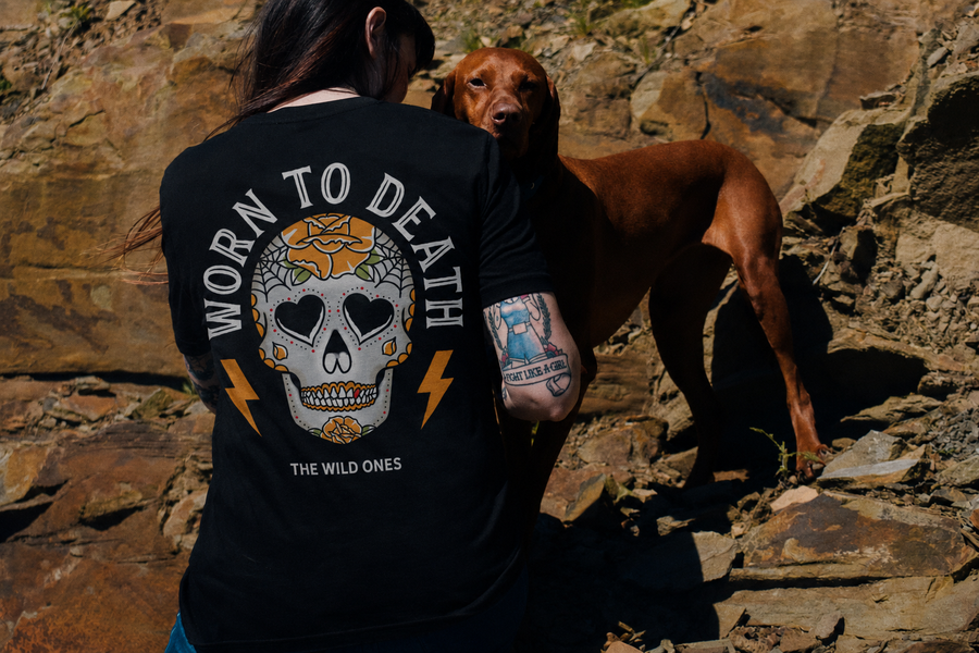 Worn to Death Yellow Rose Skull Organic T-Shirt | Worn to Death Apparel