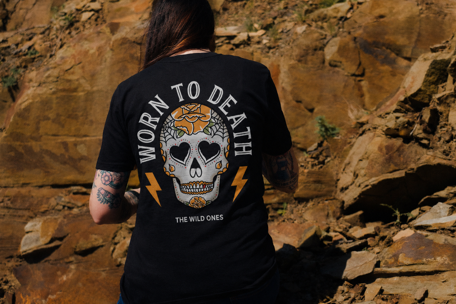 Worn to Death Yellow Rose Skull Organic T-Shirt | Worn to Death Apparel