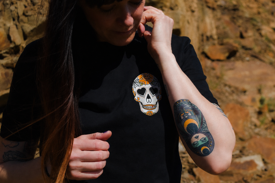 Worn to Death Yellow Rose Skull Organic T-Shirt | Worn to Death Apparel