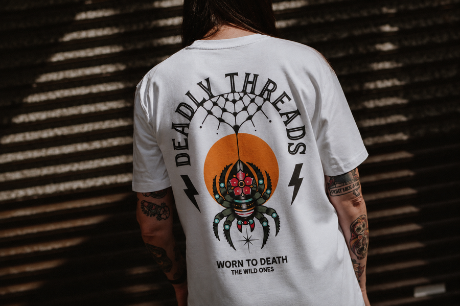 Deadly Threads Organic T-Shirt | Spider Tattoo Graphic Tee