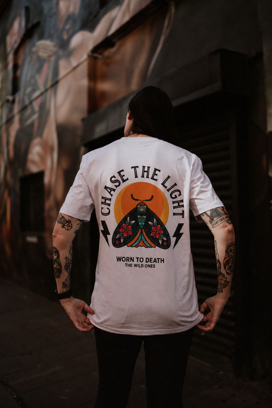 Chase the Light Organic T-Shirt | Moth Tattoo Graphic Tee