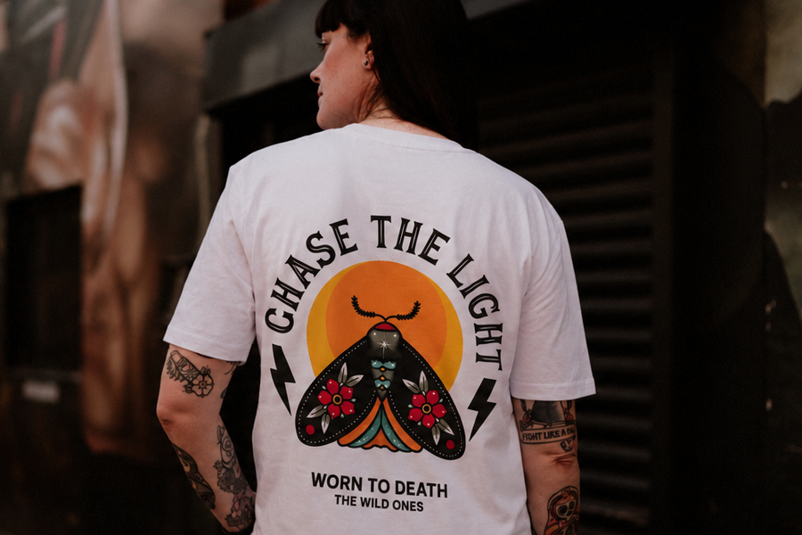 Chase the Light Organic T-Shirt | Moth Tattoo Graphic Tee