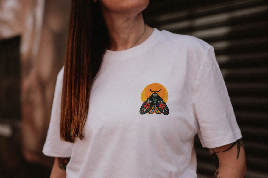 Chase the Light Organic T-Shirt | Moth Tattoo Graphic Tee