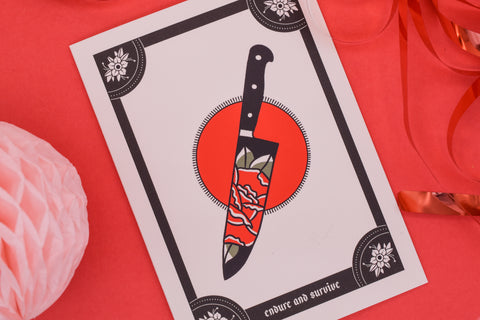 Endure & Survive Dagger & Rose Tattoo Handmade Card